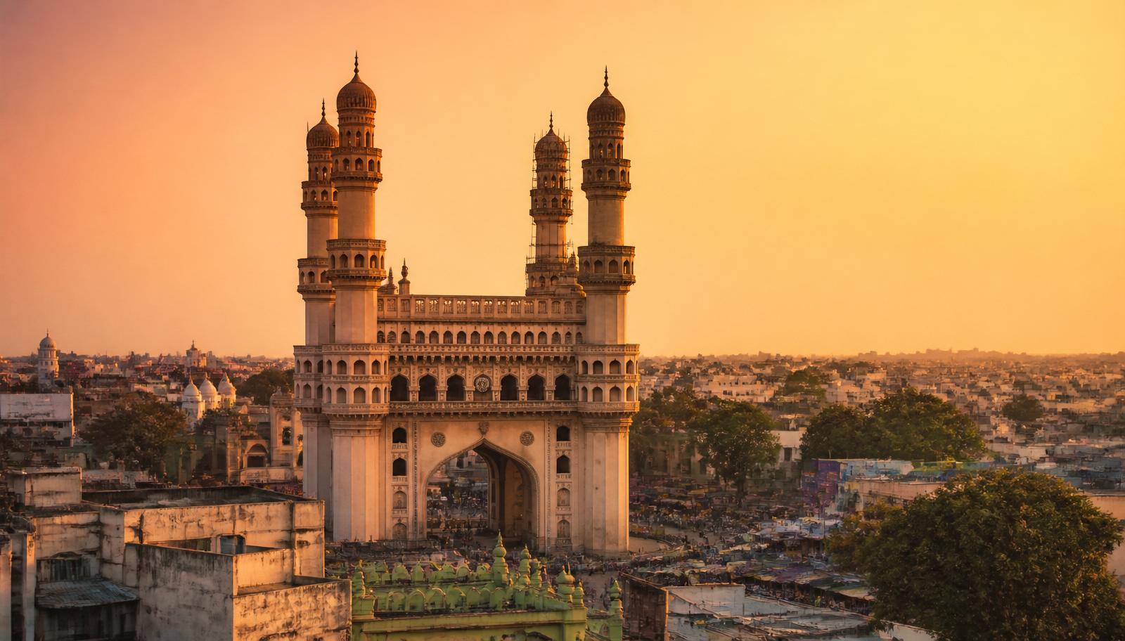 Charminar at golden hour, Hyderabad